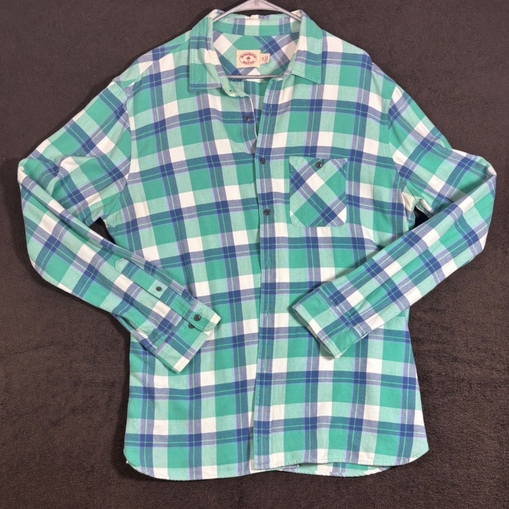 Brooks‎ Brothers Red Fleece Mens XXL Green Blue Plaid Cotton Flannel Shirt